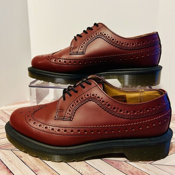 Dr Martens 3989 Cherry Red Smooth Leather Brogue M 5 W 6 Wingtip Shoes Academia - Picture 2 of 9